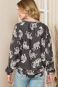 Animal Print Drop Sleeve Pullover Sweatshirt