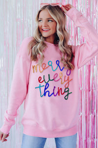 Pink Merry Every Thing Glitter Letter Christmas Sweatshirt