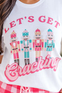 White Lets Get Cracking Graphic Christmas Crewneck T Shirt