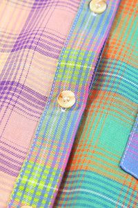 Purple Plaid Colorblock Pockets Button Up Shacket