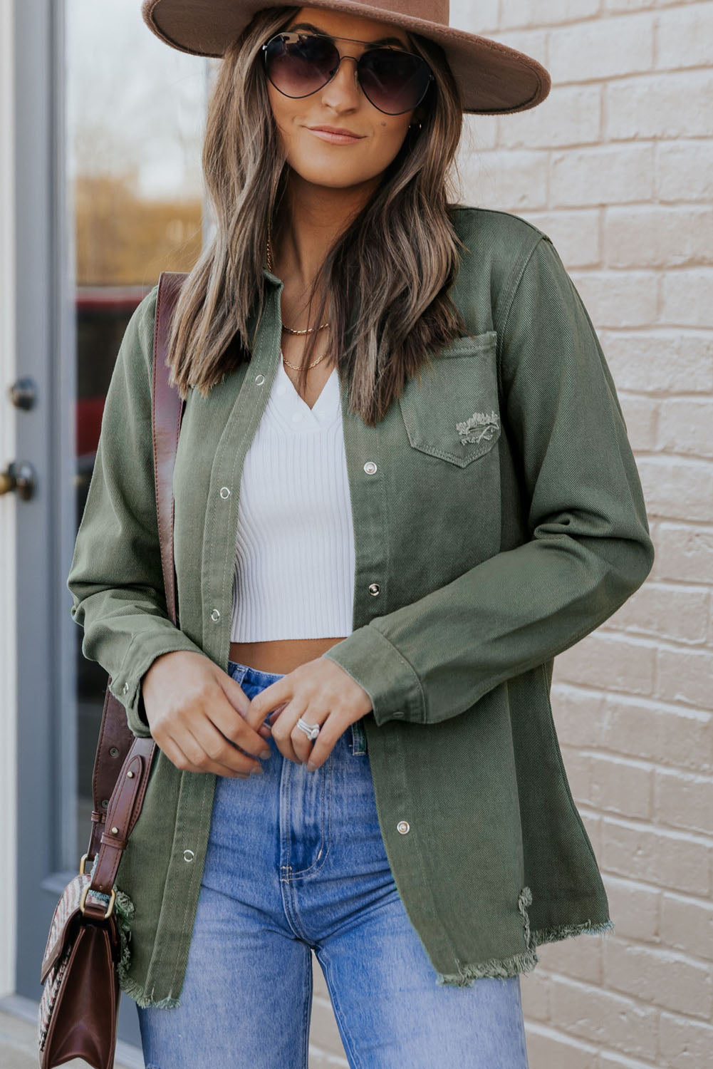 Light Blue Ripped Raw Hem Casual Button Up Denim Shacket