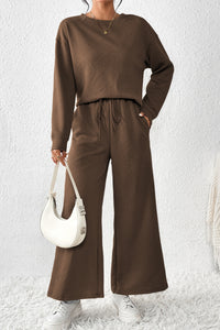 Apricot Textured Loose Slouchy Long Sleeve Top and Pants Set