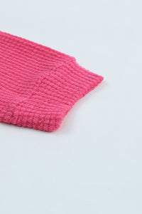 Hot Pink Pocket Buttons Front Waffle Knit Shacket