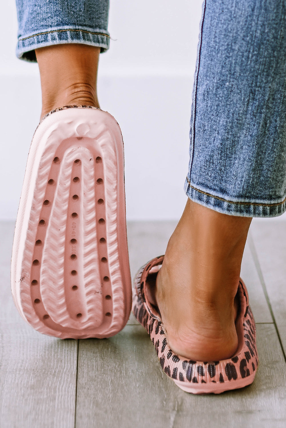 Pink Leopard Cloud Slides Thick Sole Flat Slippers