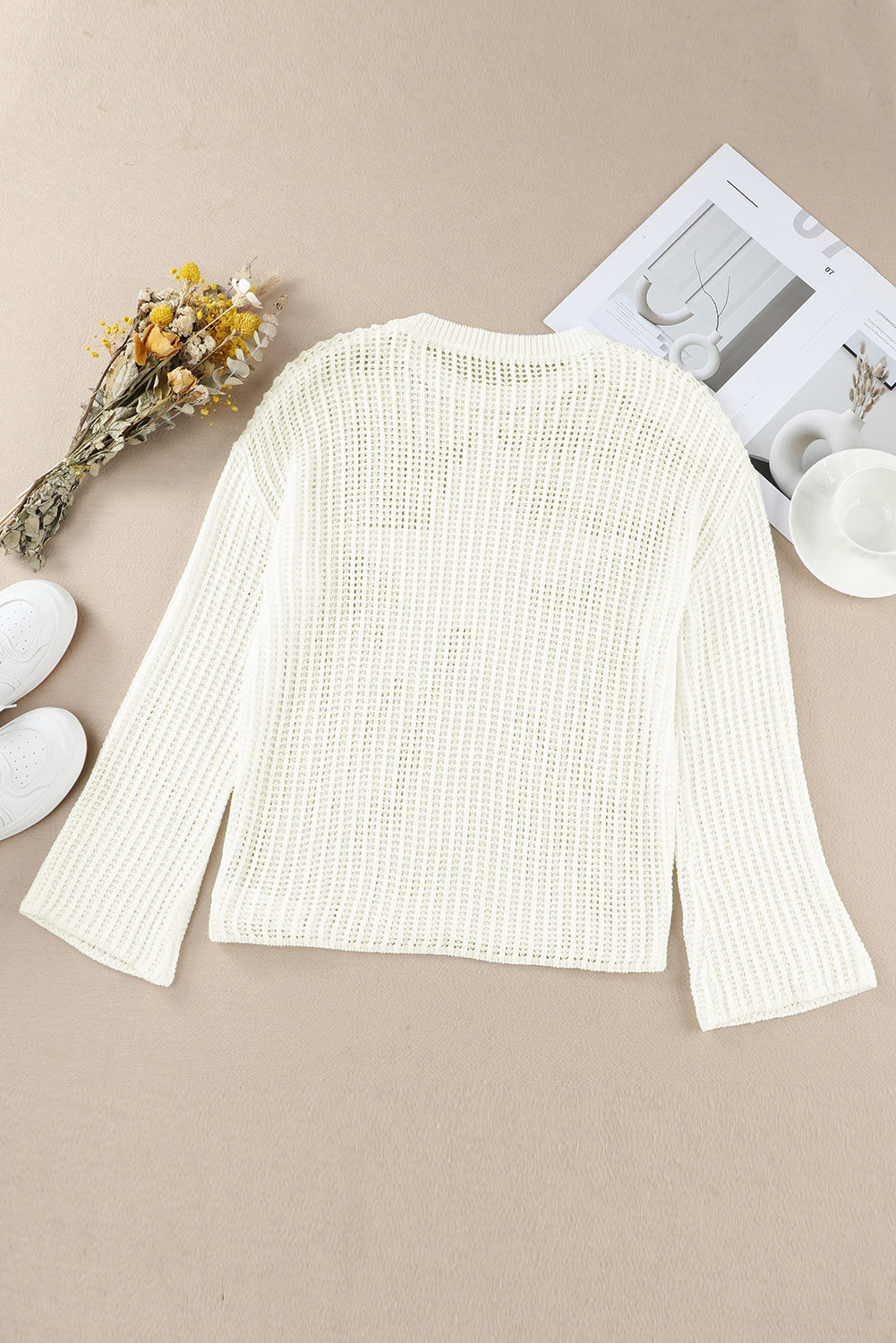 White Star Pattern Lightweight Hollow Knit Sweater