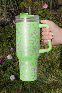 Purple 304 Leopard Stainless Double Insulated Tumbler Mug with Handle