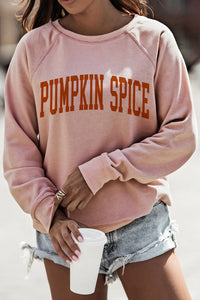 Pink PUMPKIN SPICE Reglan Sleeve Graphic Sweatshirt