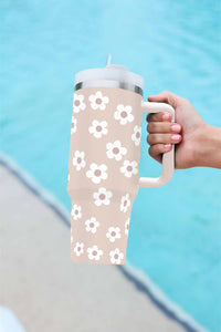 Parchment Floret Print Stainless Tumbler With Lid And Straw