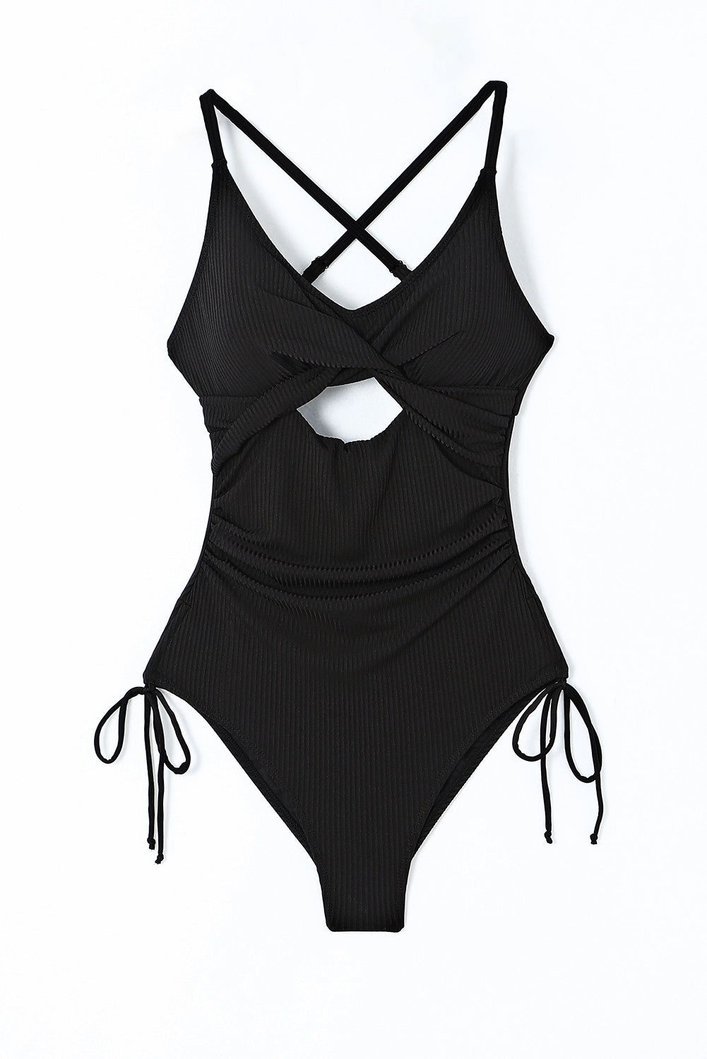 Black Ribbed Sexy Cutout One Piece Swimsuit