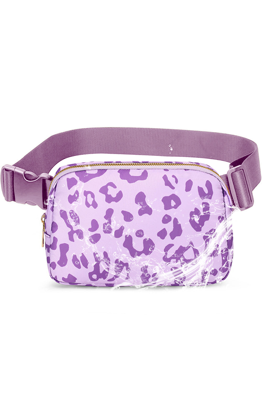 Purple 20*5*14cm Leopard Print Buckle Canvas Waist Pack Belt Bag