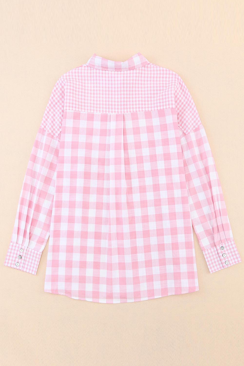 Pink Mix Checked Pocket Patchwork Long Sleeve Shacket