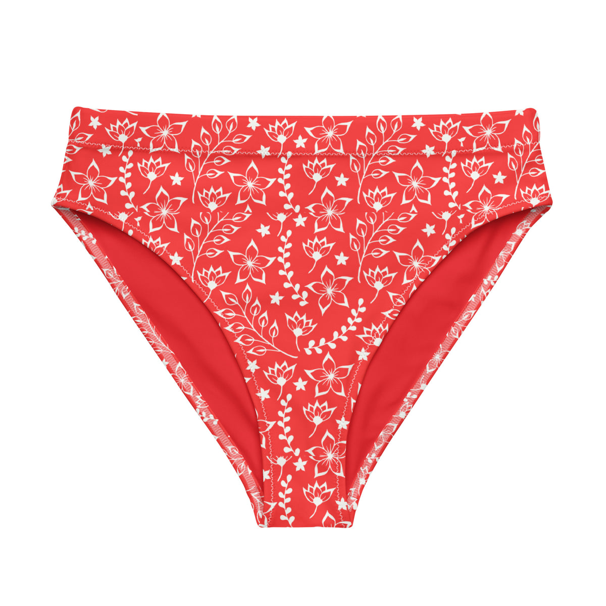 MIAMI ECO HIGH WAISTED BIKINI BOTTOM | GARDEN PARTY RED