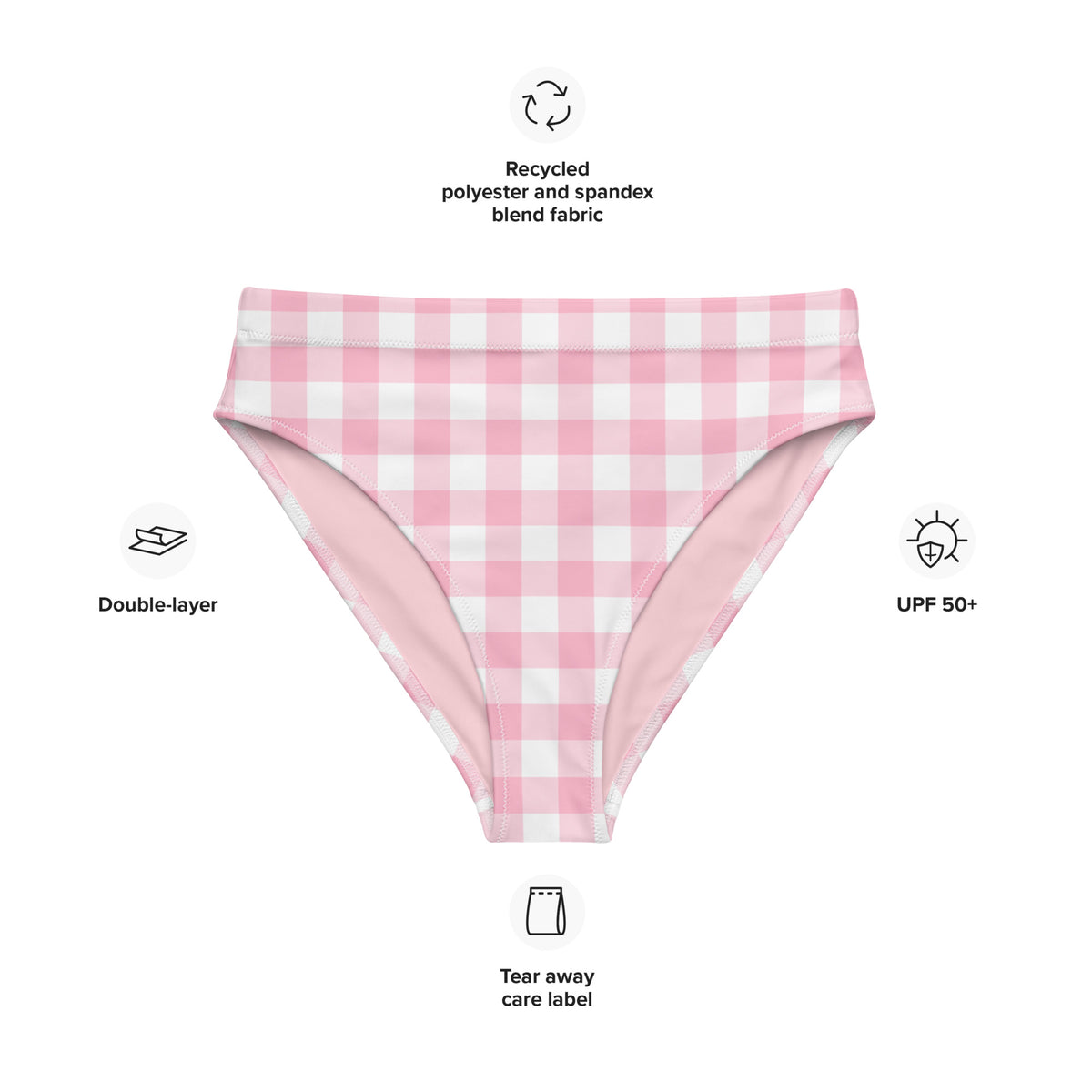 MIAMI ECO HIGH WAISTED BIKINI BOTTOM | PINK GINGHAM