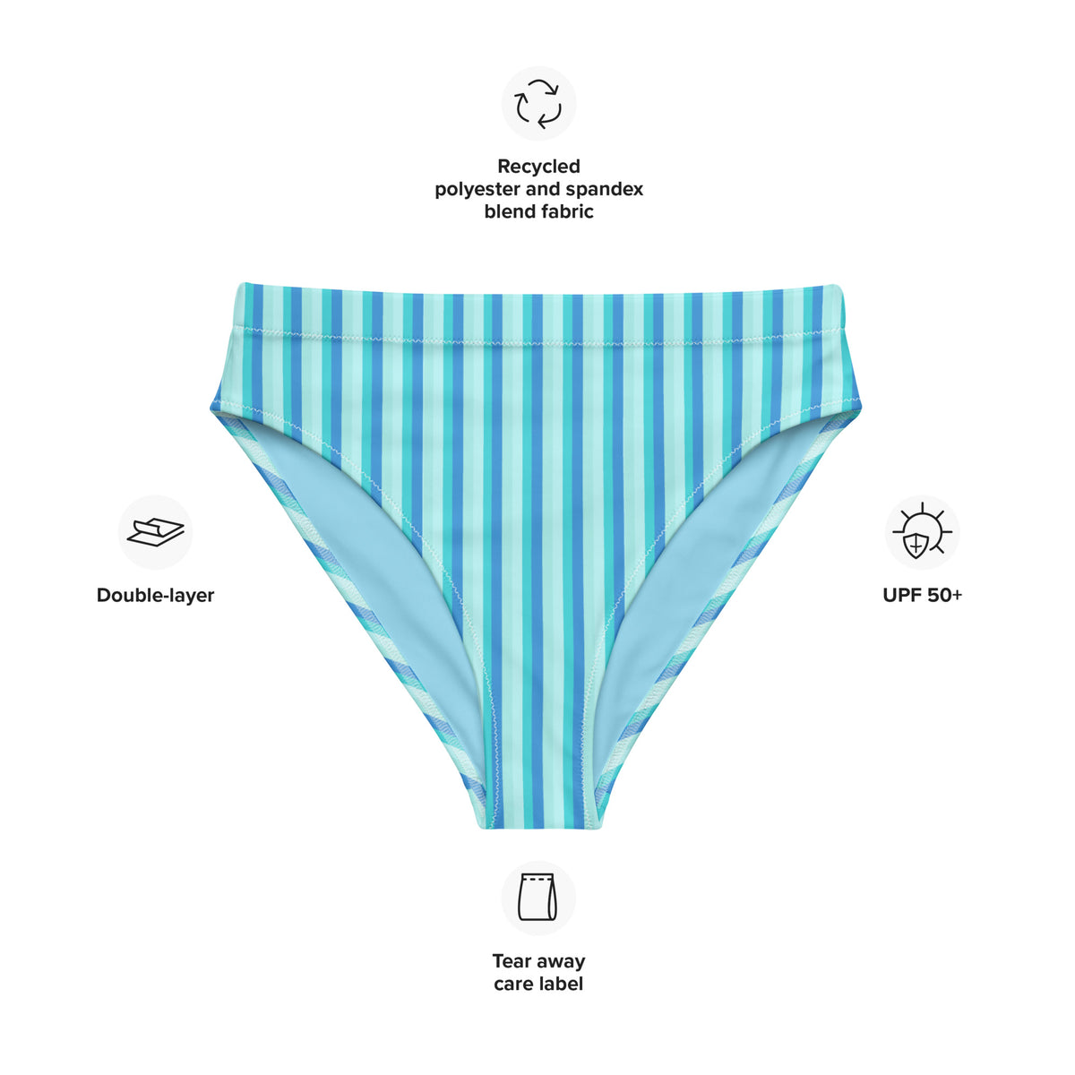 MIAMI ECO HIGH WAISTED BIKINI BOTTOM - BLUE STRIPES