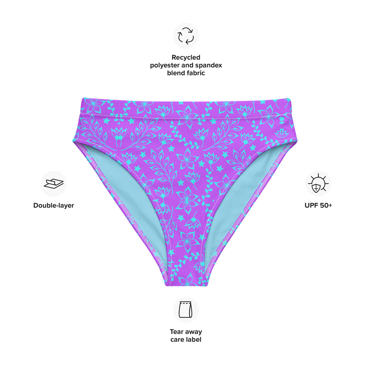 MIAMI ECO HIGH WAISTED BIKINI BOTTOM - GARDEN PARTY PURPLE