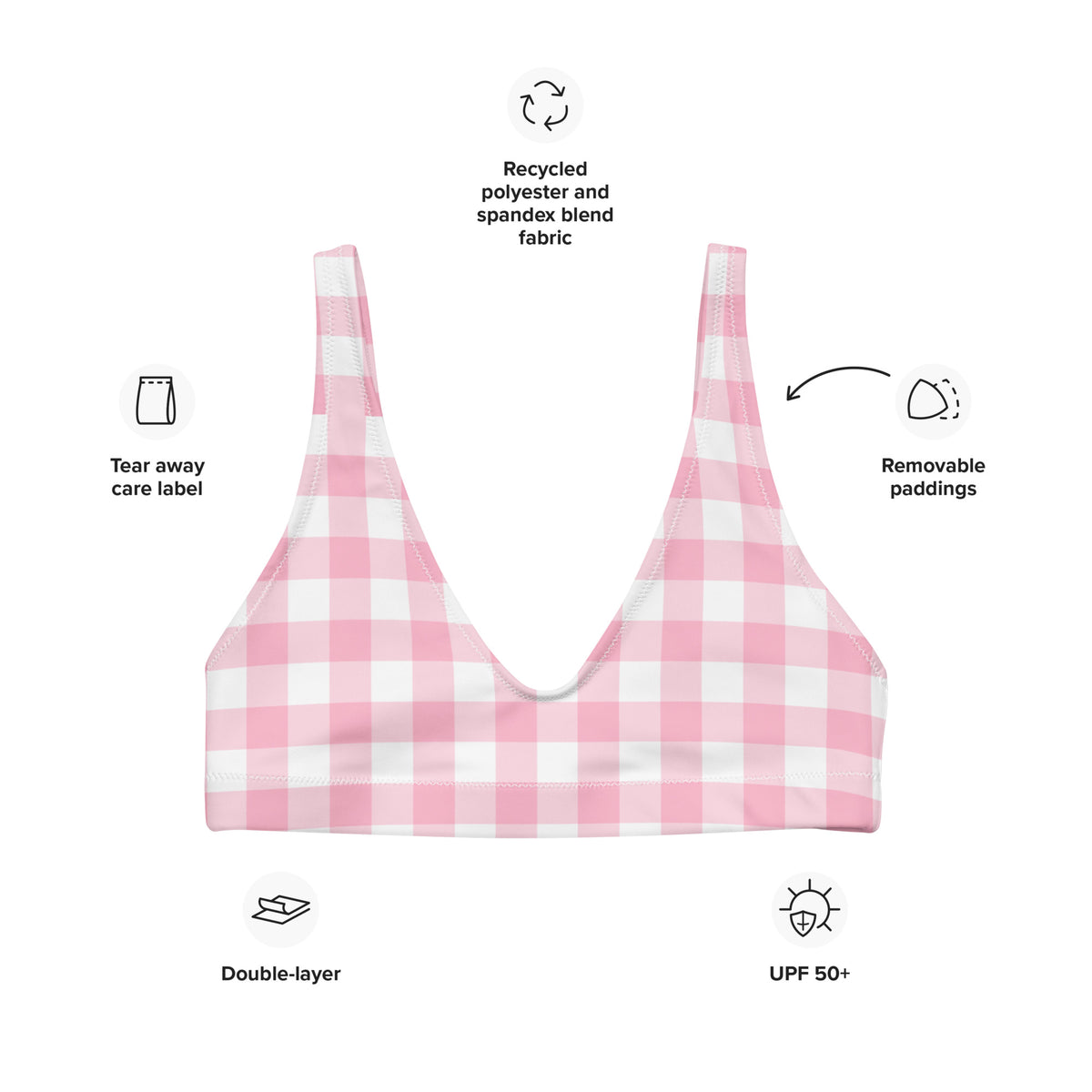 BELLA ECO PADDED BIKINI TOP | PINK GINGHAM