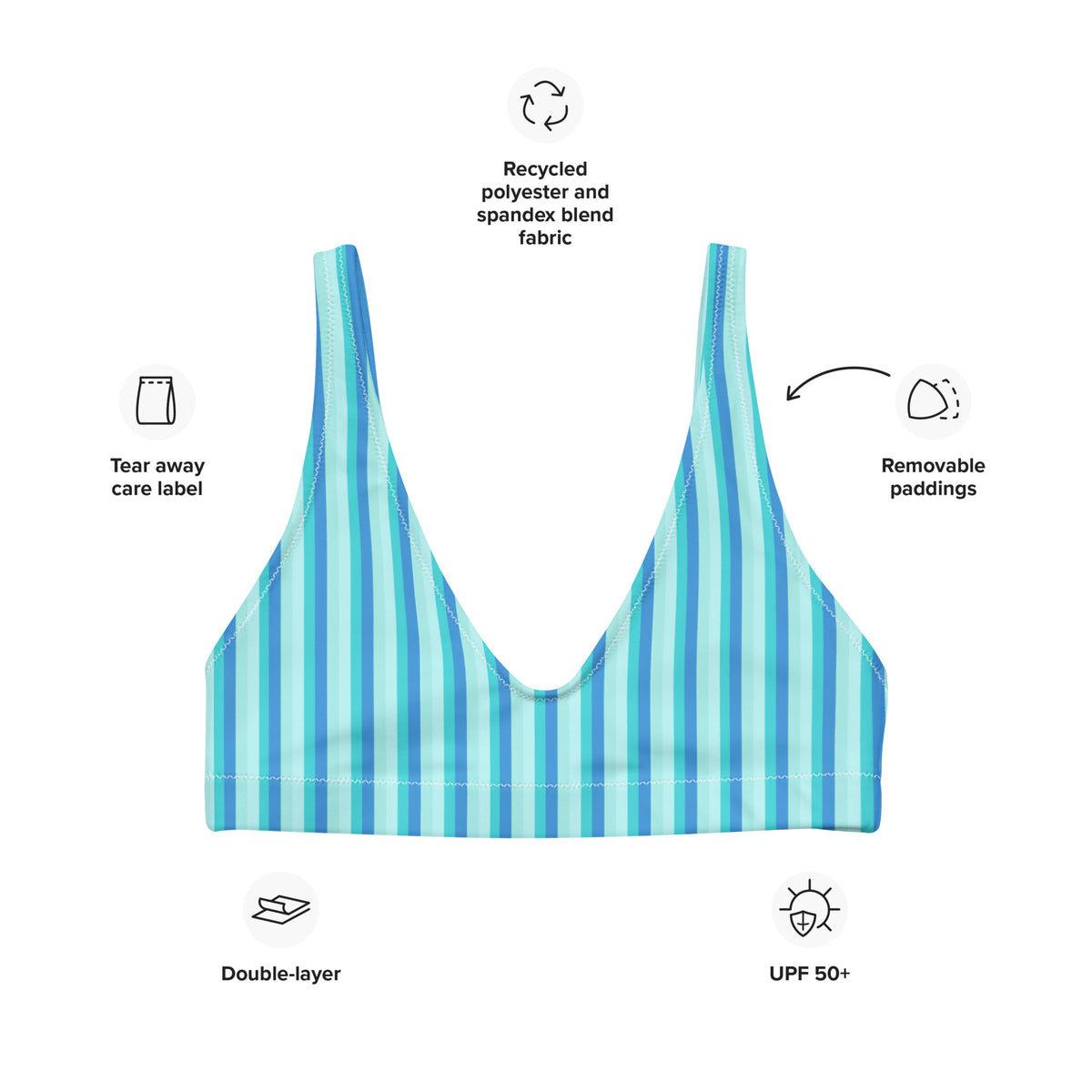 BELLA ECO PADDED BIKINI TOP | BLUE STRIPES