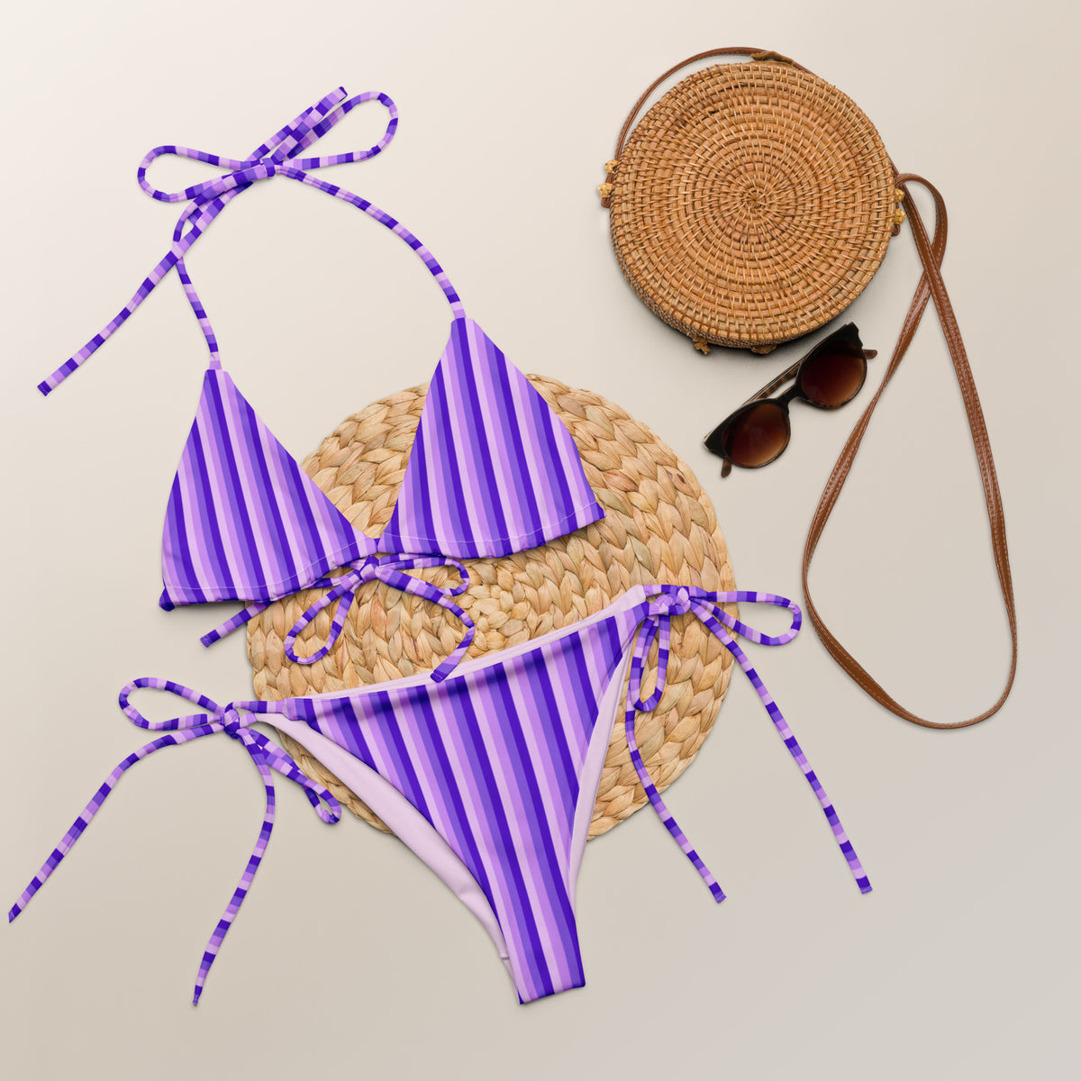 STRING BIKINI SET ECO - PURPLE STRIPES