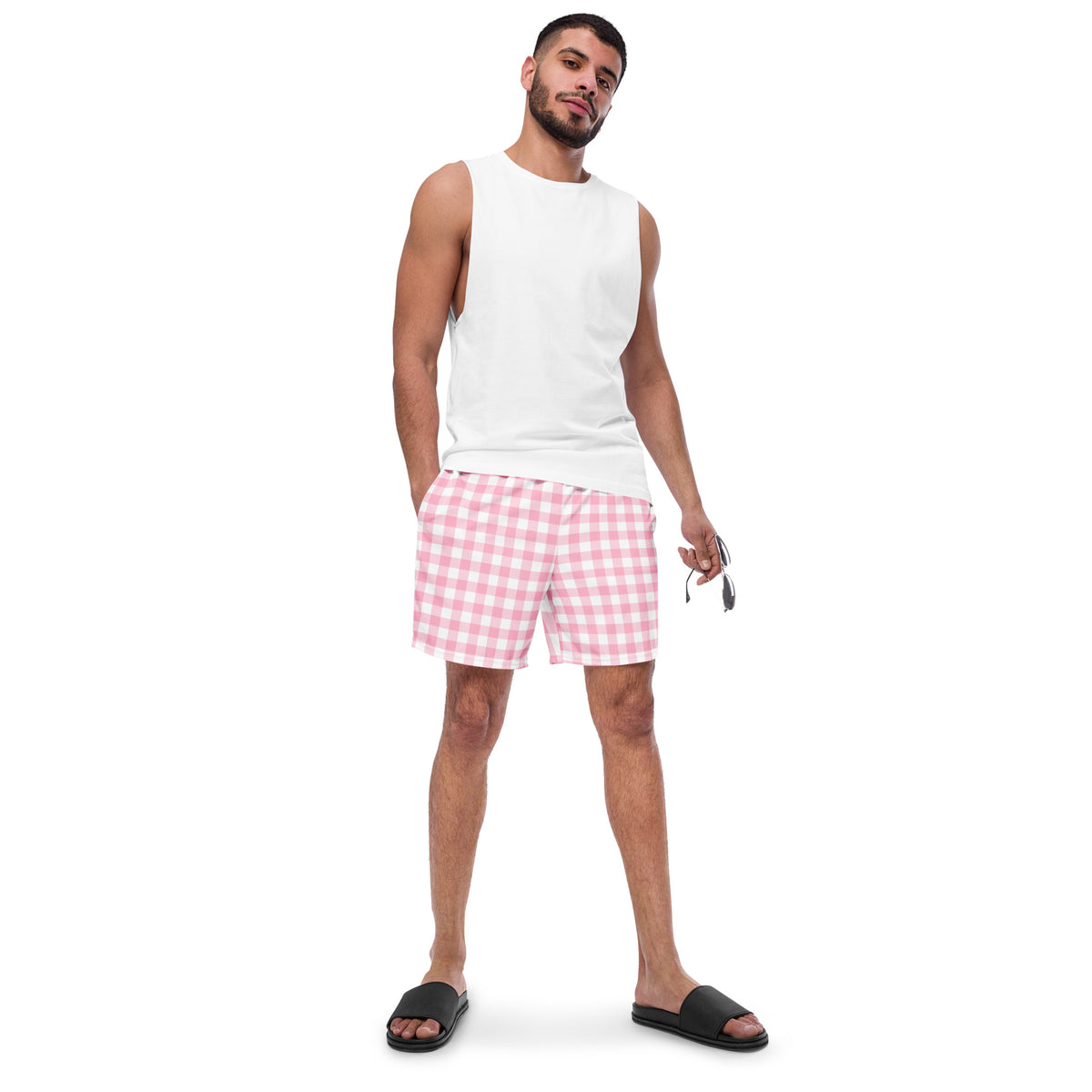 ECO MEN'S SWIM SHORTS | PINK GINGHAM