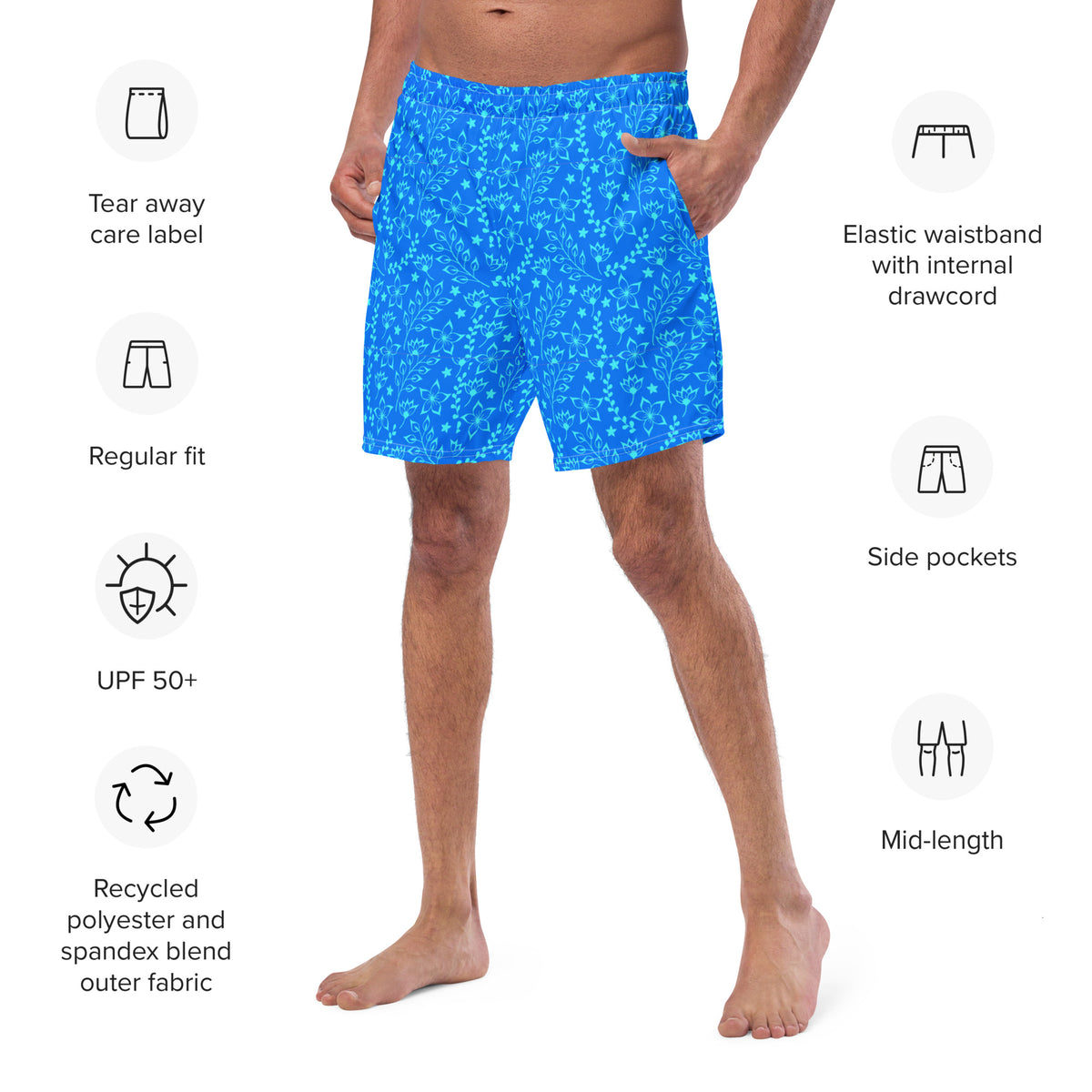 ECO MEN'S SWIM SHORTS | GARDEN PARTY BLUE HUES