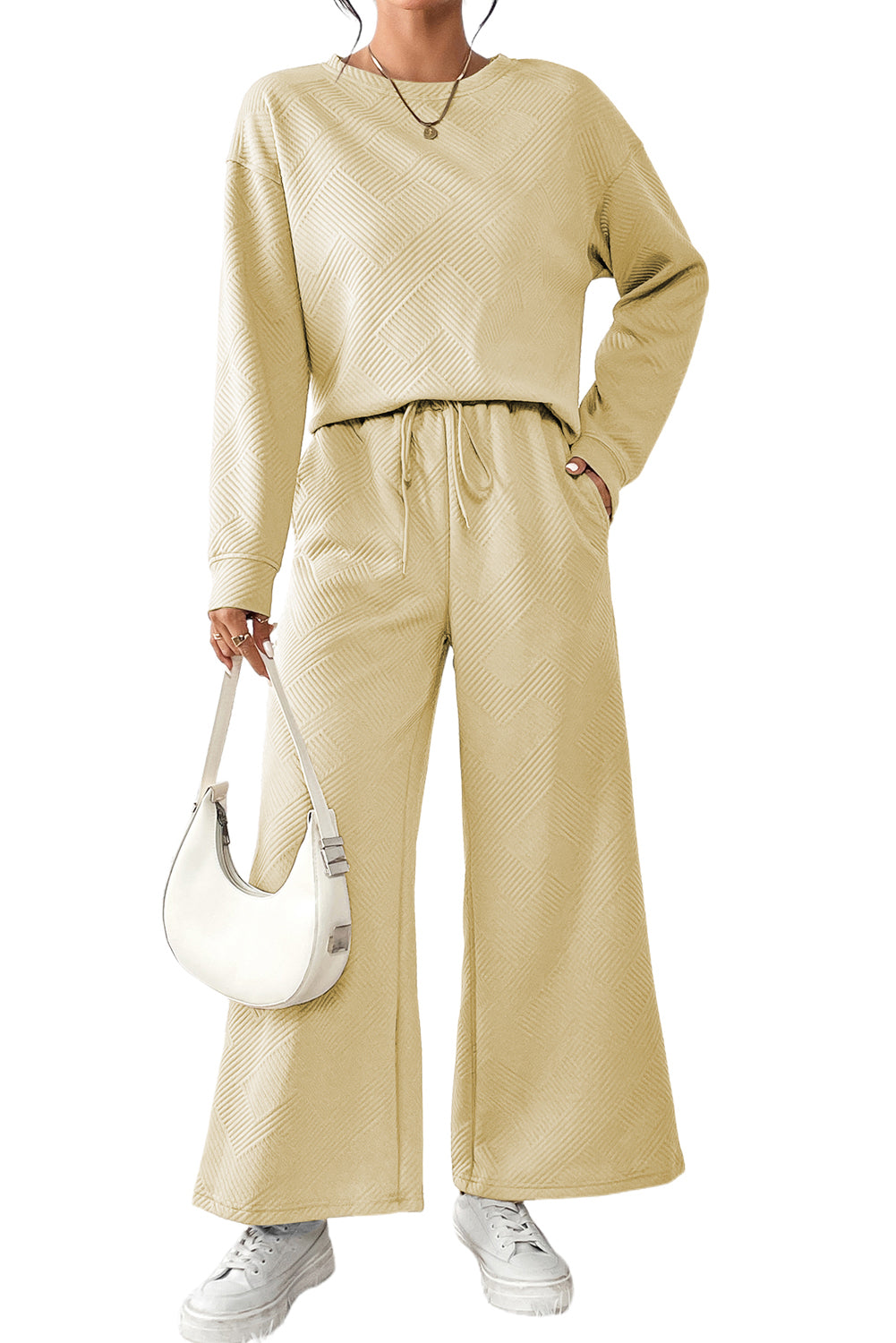 Apricot Textured Loose Slouchy Long Sleeve Top and Pants Set