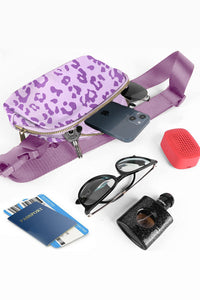 Purple 20*5*14cm Leopard Print Buckle Canvas Waist Pack Belt Bag