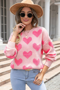 Light Pink Valentines Day Heart Jacquard Knit Sweater