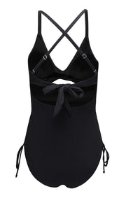 Black Ribbed Sexy Cutout One Piece Swimsuit