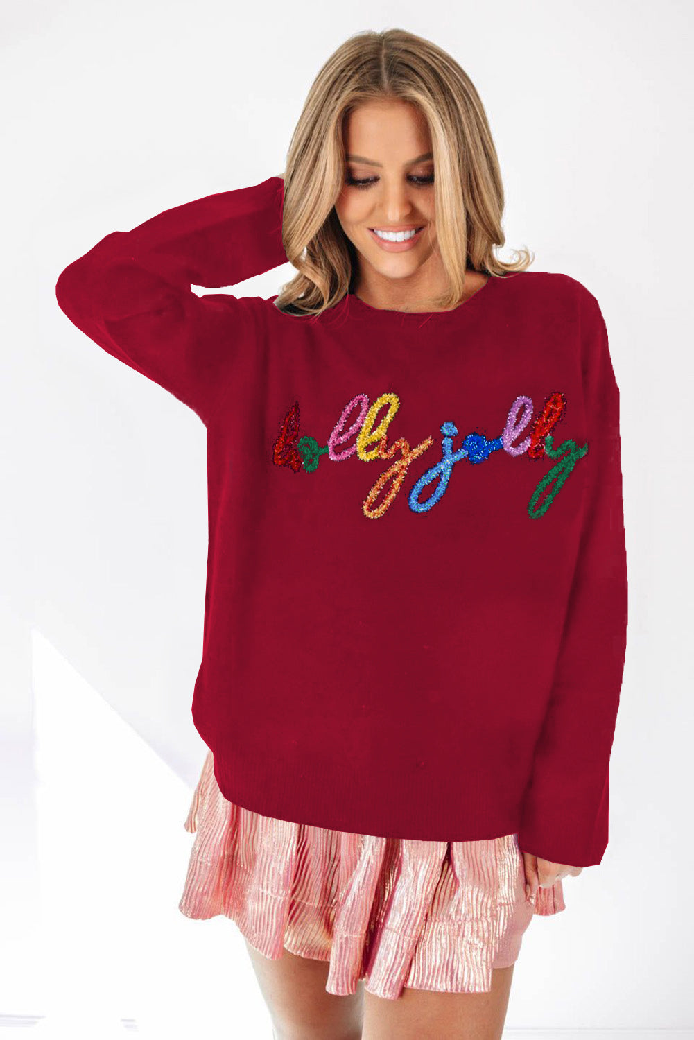White Holly Jolly Round Neck Casual Sweater