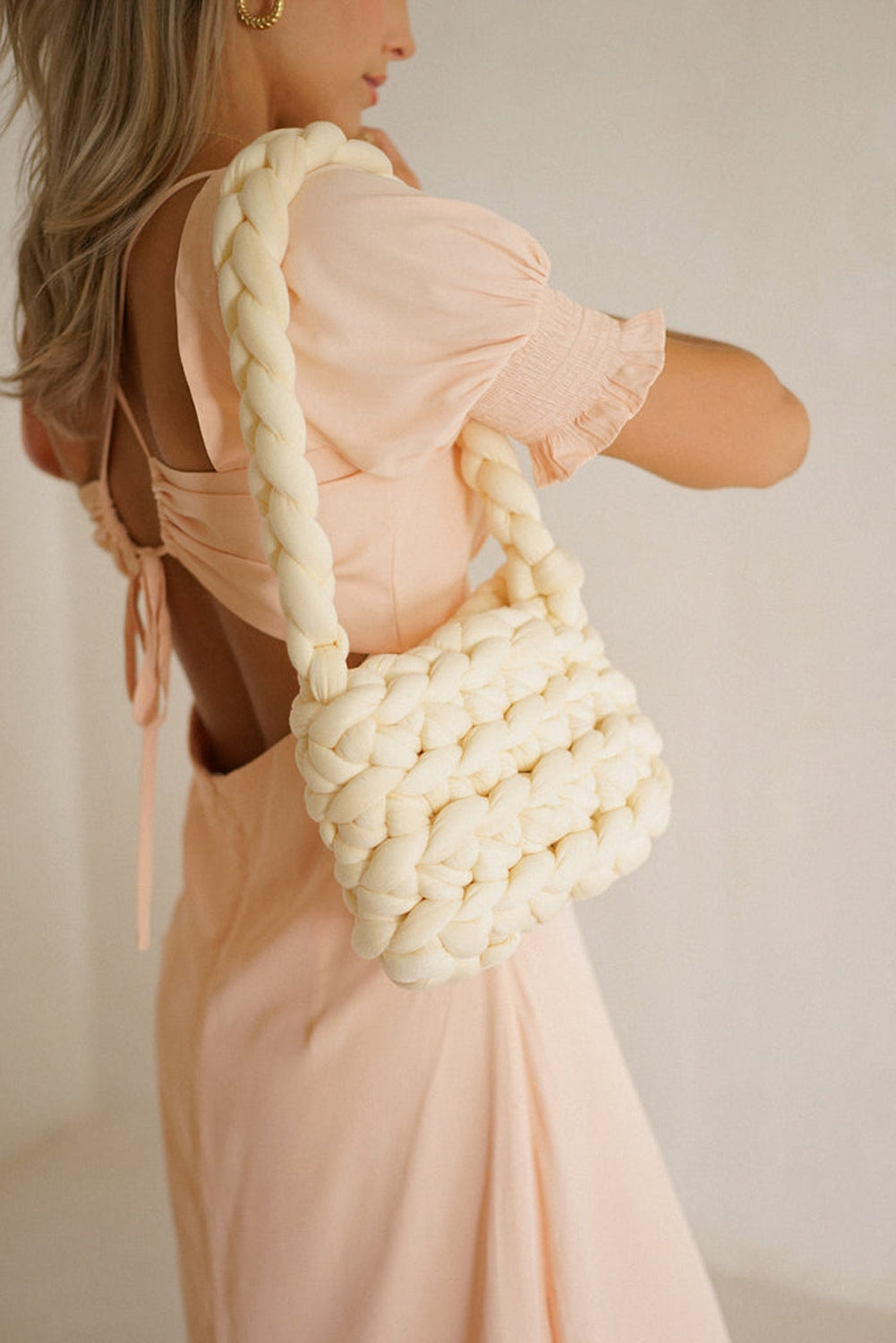 Beige Woven Large Single Shoulder Bag