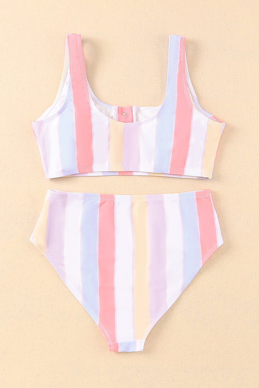 Striped Print Padded Snap Button Two Piece Swimsuit