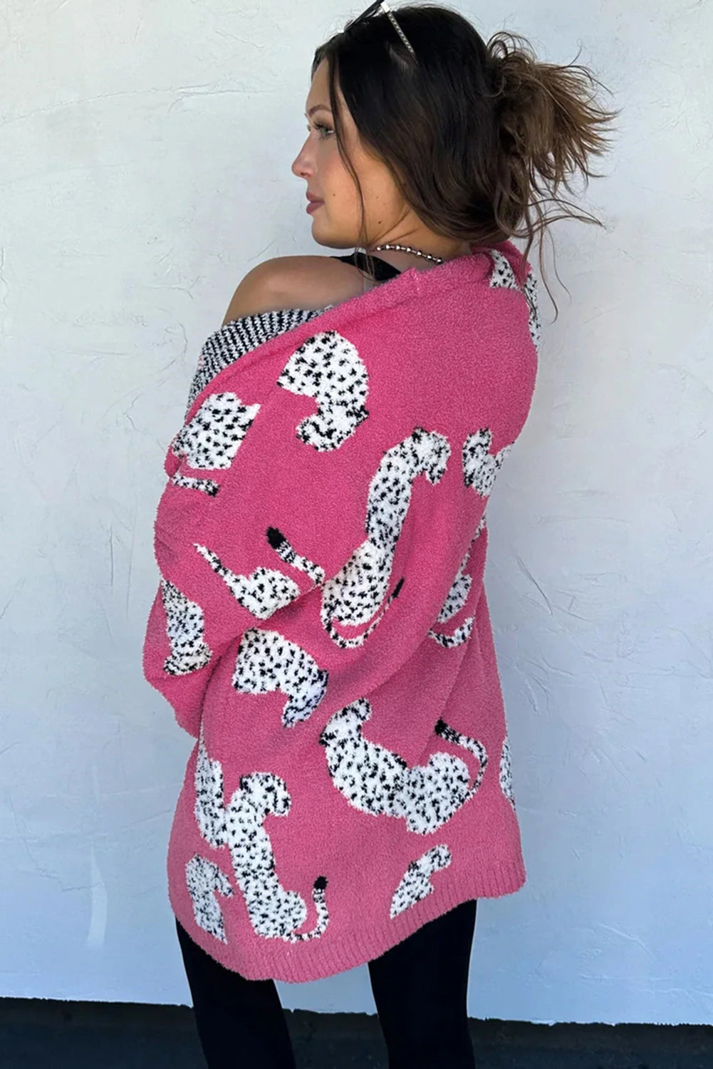 Rose Red Animal Print Open Front Cardigan