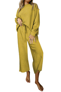 Apricot Textured Loose Slouchy Long Sleeve Top and Pants Set