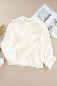 White Star Pattern Lightweight Hollow Knit Sweater