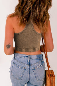 Black Ribbed Mineral Wash Racerback Cropped Tank Top