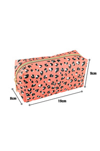 Pink 19*8*9cm Leopard Print Zipped Cosmetic Storage Bag