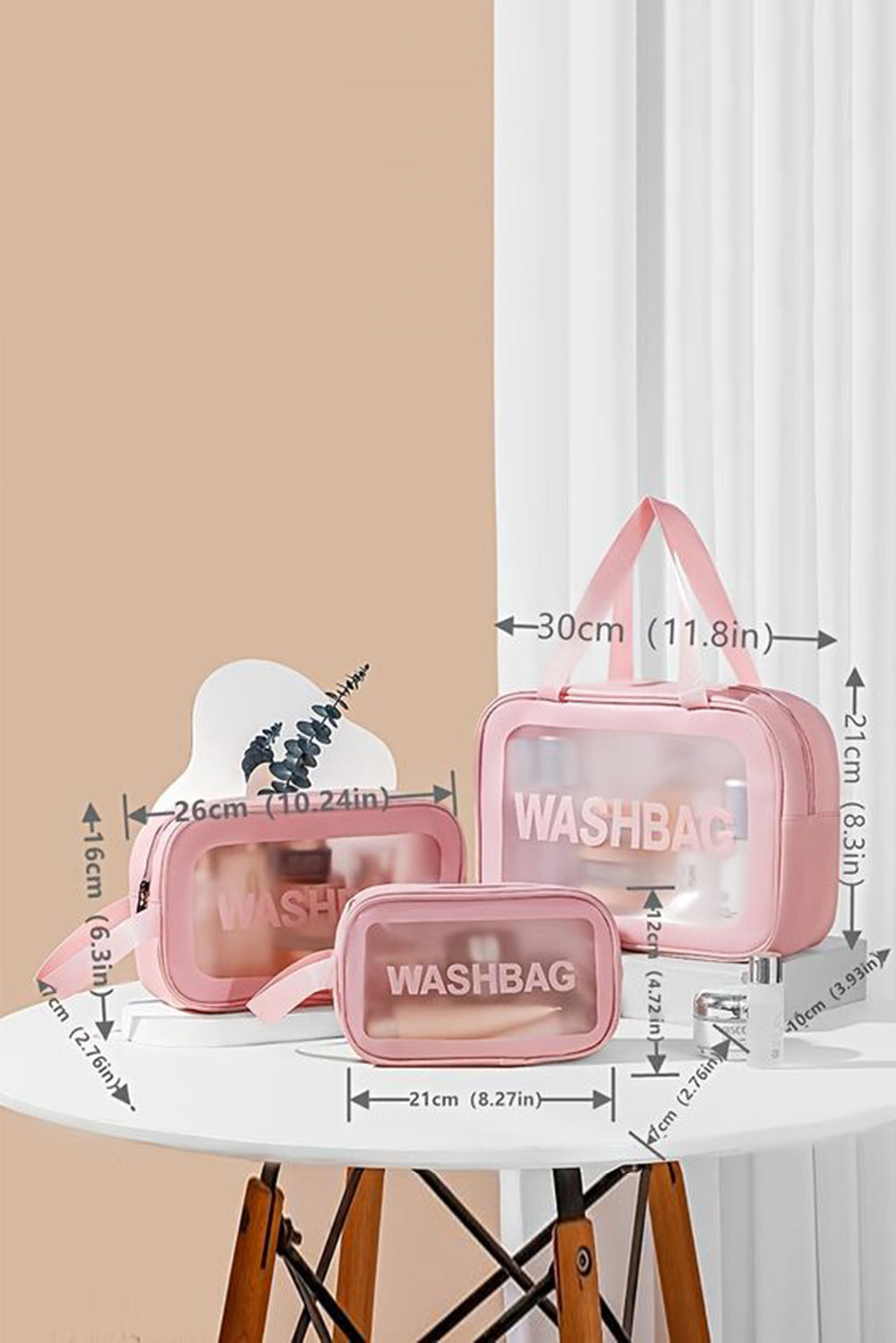 Pink WASHBAG Print Clear Frosted Waterproof Bag Set