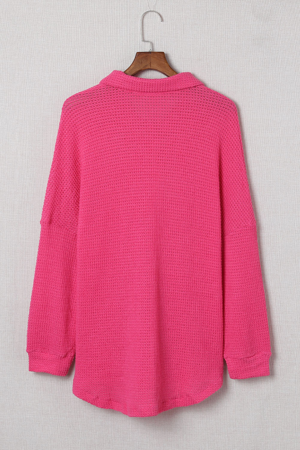 Hot Pink Pocket Buttons Front Waffle Knit Shacket