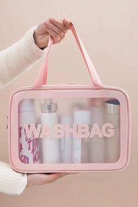 Pink WASHBAG Print Clear Frosted Waterproof Bag Set