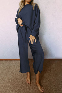 Apricot Textured Loose Slouchy Long Sleeve Top and Pants Set