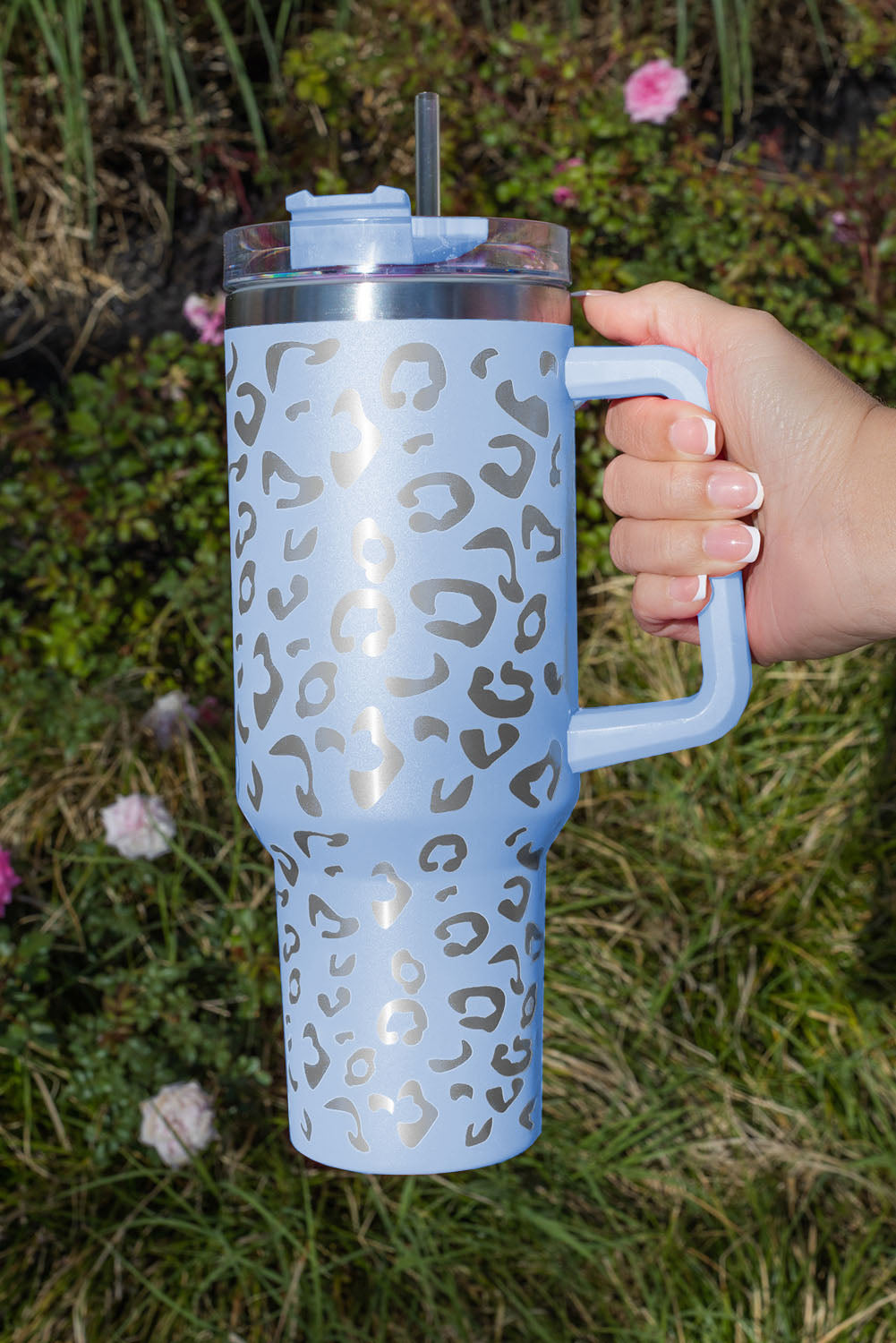 Purple 304 Leopard Stainless Double Insulated Tumbler Mug with Handle