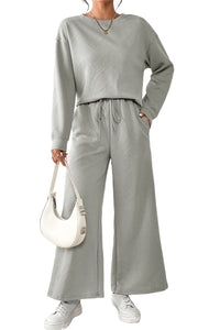 Apricot Textured Loose Slouchy Long Sleeve Top and Pants Set