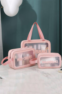 Pink WASHBAG Print Clear Frosted Waterproof Bag Set