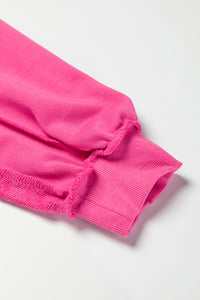 Hot Pink Slouchy Drop Shoulder Henley Sweatshirt