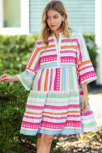 Multicolour Geometric Pattern Ruffle Tiered Mini Dress