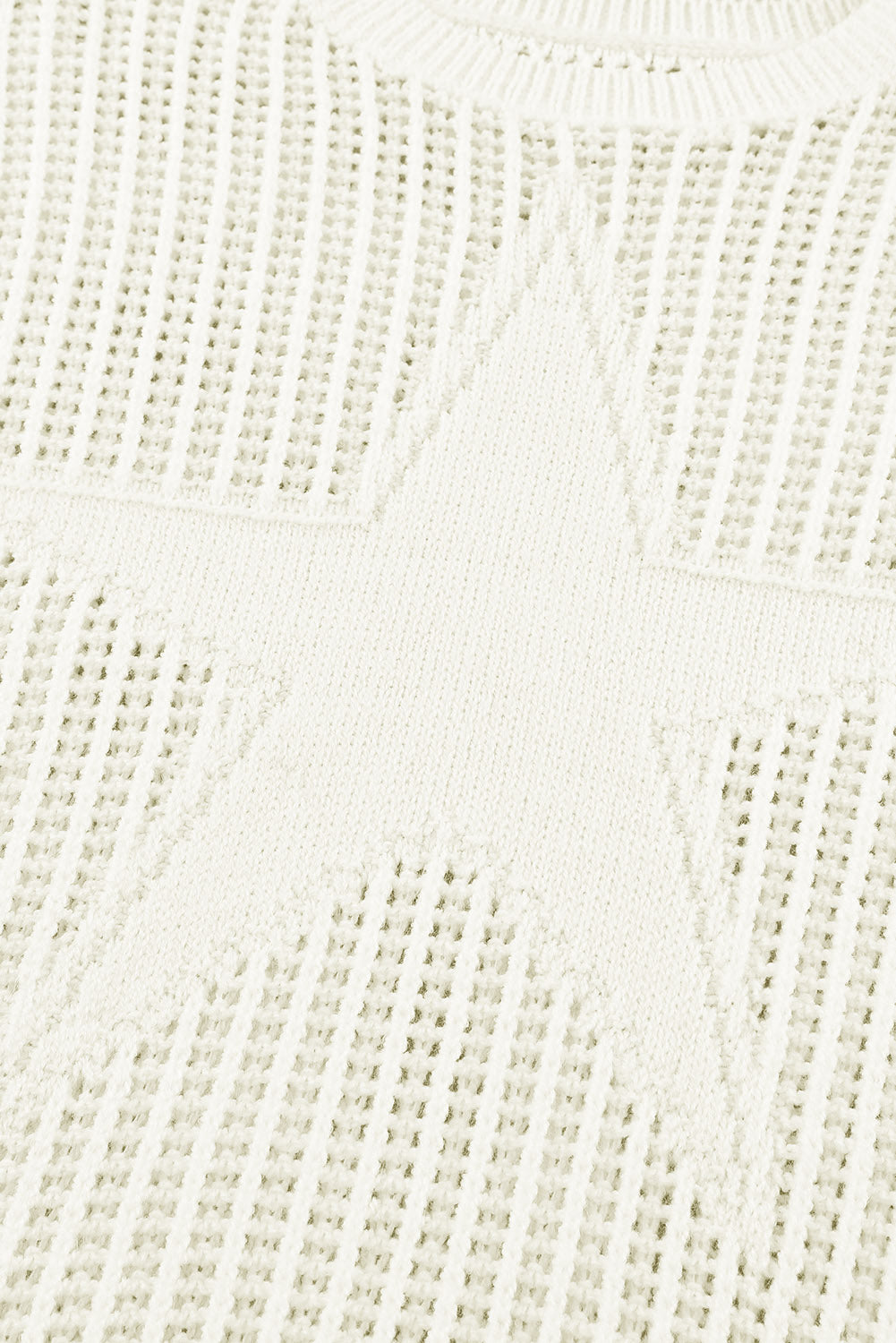 White Star Pattern Lightweight Hollow Knit Sweater