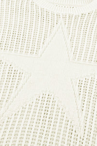 White Star Pattern Lightweight Hollow Knit Sweater