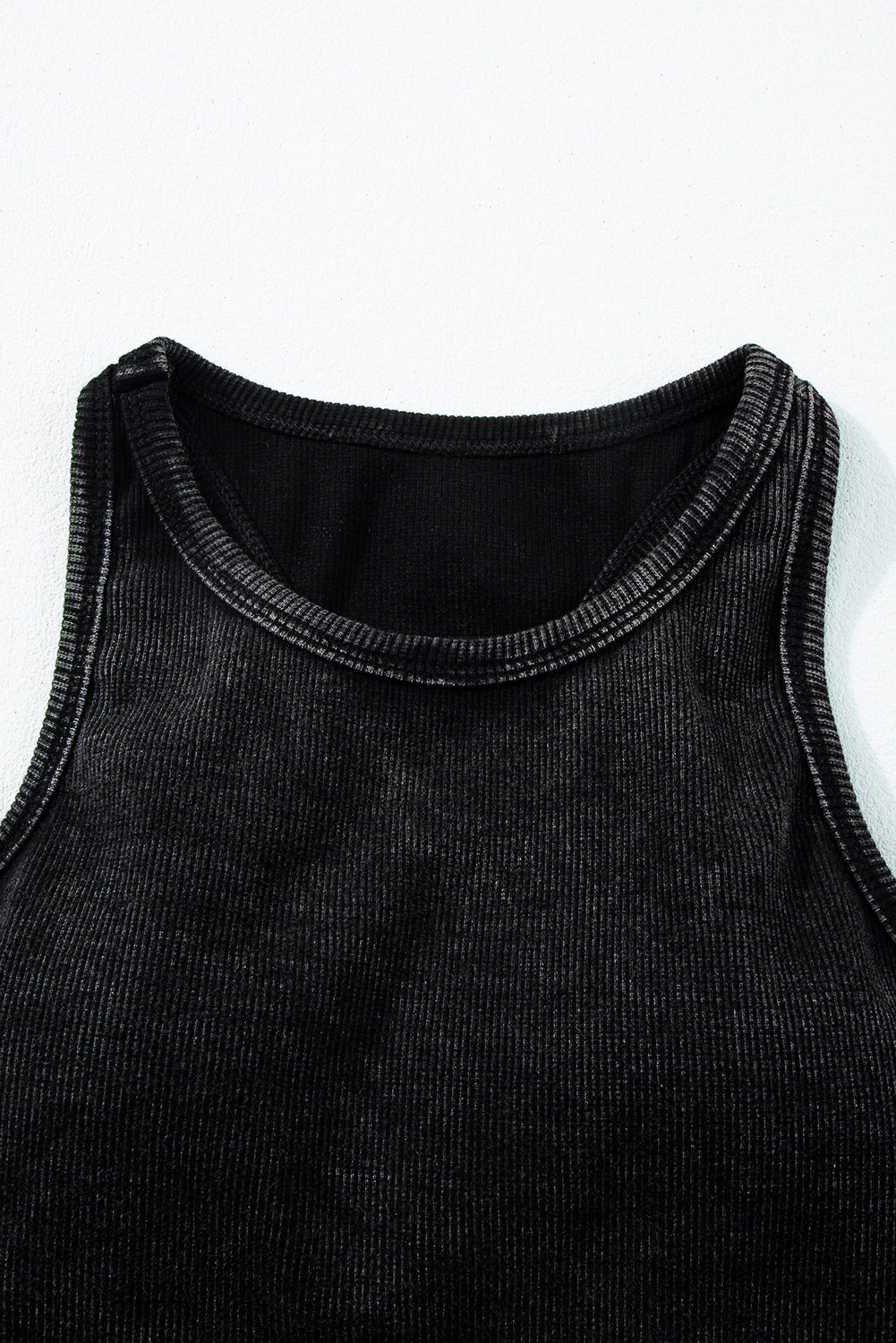 Black Ribbed Mineral Wash Racerback Cropped Tank Top