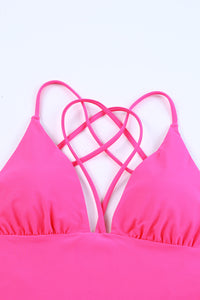 Rosy Criss Cross Backless Deep V Neck One Piece Swimsuit