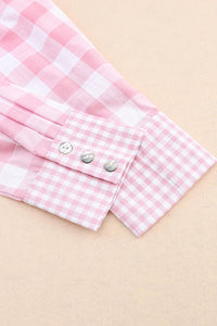 Pink Mix Checked Pocket Patchwork Long Sleeve Shacket